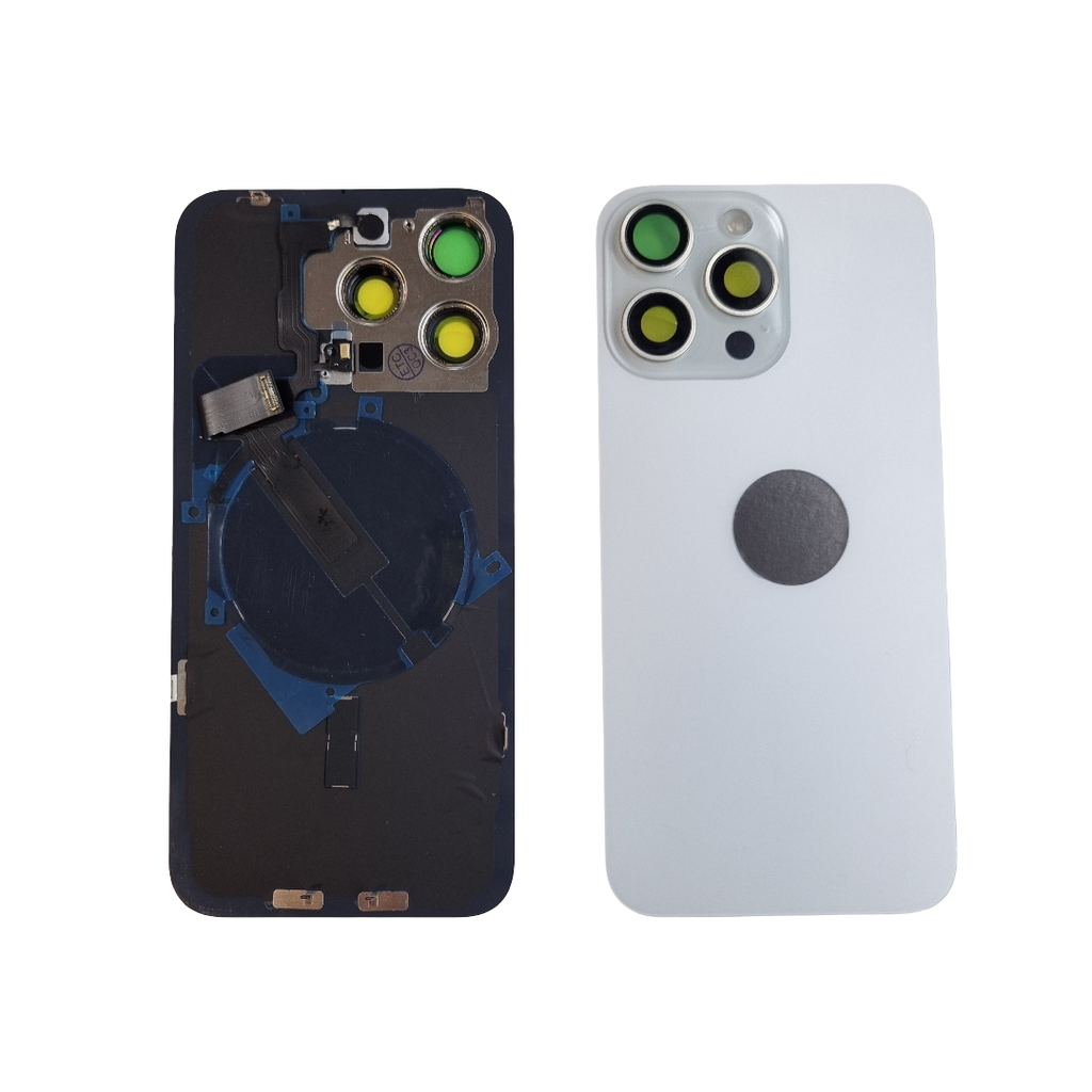 TAPA TRASERA IPHONE 15 PRO MAX BLANCO TITANIO C/MAGSAFE (OEM)